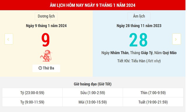  Lịch âm hôm nay (9-1) và những thông tin tham khảo